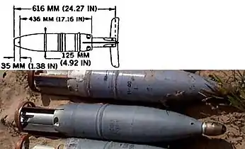 Obus à fragmentation, de char russe de 125 mm, trouvés en Irak.