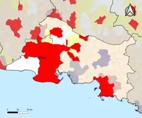 Localisation de l'aire d'attraction d'Arles dans le département des Bouches-du-Rhône.