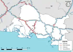 Carte du réseau routier national (autoroutes et routes nationales) dans le département des Bouches-du-Rhône