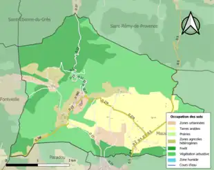 Carte en couleurs présentant l'occupation des sols.