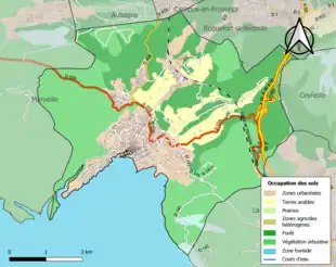 Carte en couleurs présentant l'occupation des sols.