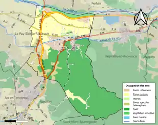 Carte en couleurs présentant l'occupation des sols.