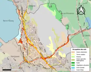 Carte en couleurs présentant l'occupation des sols.