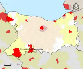 Localisation de l'aire d'attraction de Condé-en-Normandie dans le département du Calvados.