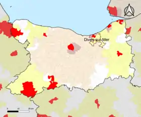 Localisation de l'aire d'attraction de Dives-sur-Mer dans le département du Calvados.