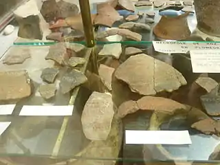 Tessons de poterie provenant de la nécropole de Roz-an-Tremen (Musée de la préhistoire finistérienne de Penmarc'h).