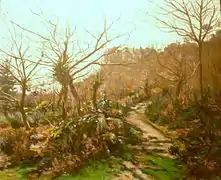 Alphonse Le Leuxhe (1880-1914) : Le chemin de Sainte-Barbe [au Faouët] (huile sur toile, vers 1914, Musée du Faouët).