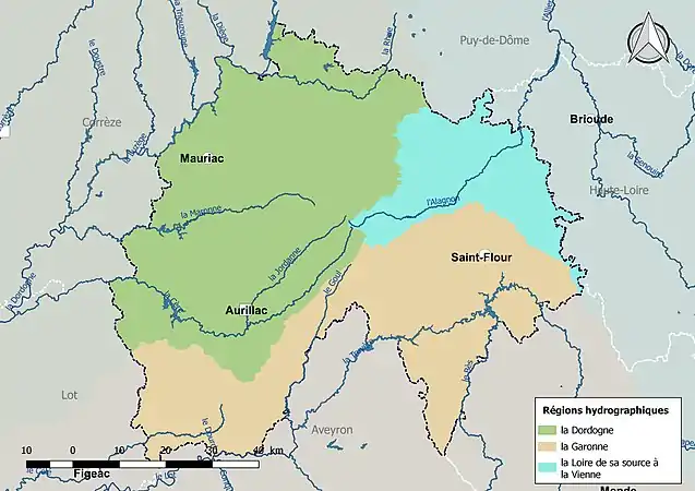 Le Cantal est découpé en trois régions hydrographiques.