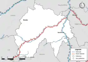 Carte du réseau routier national (autoroutes et routes nationales) dans le département du Cantal