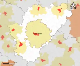 Localisation de l'aire d'attraction d'Angoulême dans le département de la Charente.