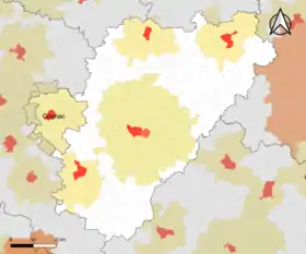 Localisation de l'aire d'attraction de Cognac dans le département de la Charente.