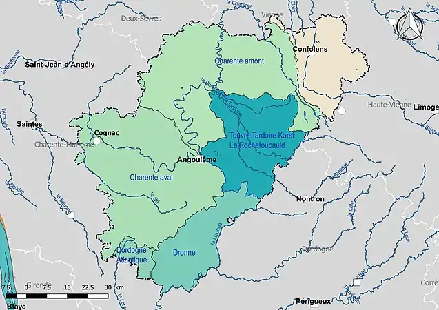 Les unités hydrographiques de référence de la Charente.