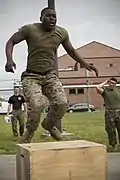 USMC Sgt. does box jumps during the Commanding General's Fitness Cup Challenge at MCRDPI 2016