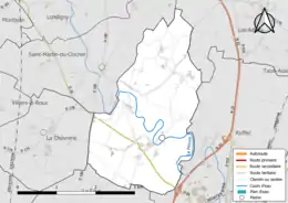 Carte en couleur présentant le réseau hydrographique de la commune