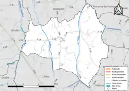 Carte en couleur présentant le réseau hydrographique de la commune