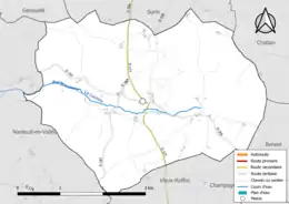 Carte en couleur présentant le réseau hydrographique de la commune