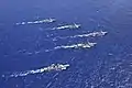 L’USS John Paul Jones (DDG-53), l’USS Shoup, le JDS Chōkai, le ROKS Sejong le Grand (DDG-991) et le ROKS Gang Gam Chan manœuvrent en formation lors de l’exercice Pacific Dragon 2016, le 25 juin 2016.