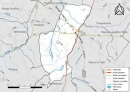 Carte en couleur présentant le réseau hydrographique de la commune