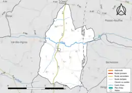 Carte en couleur présentant le réseau hydrographique de la commune