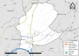 Carte en couleur présentant le réseau hydrographique de la commune