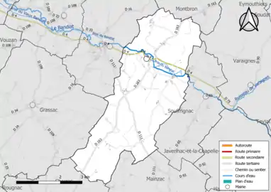 Carte en couleurs présentant le réseau hydrographique de la commune