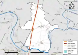 Carte en couleur présentant le réseau hydrographique de la commune