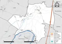 Carte en couleur présentant le réseau hydrographique de la commune