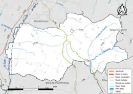 Carte en couleur présentant le réseau hydrographique de la commune