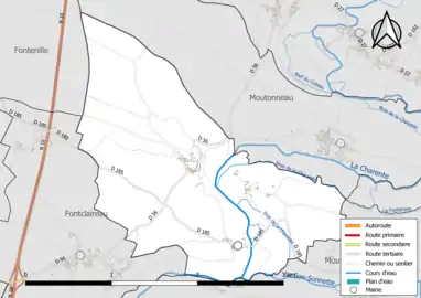 Carte en couleur présentant le réseau hydrographique de la commune