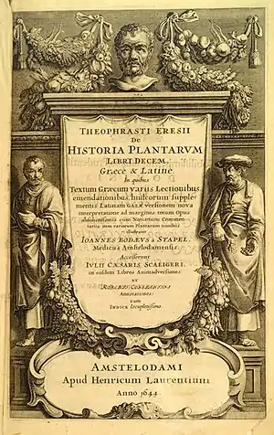 Frontispice d'une édition de 1644 de l'Histoire des plantes (Historia plantarum)