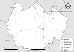 Carte en couleur présentant le réseau hydrographique de la commune