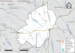 Carte en couleur présentant le réseau hydrographique de la commune