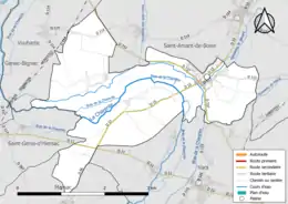 Carte en couleur présentant le réseau hydrographique de la commune