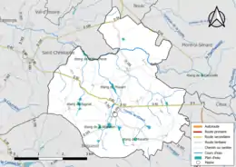 Carte en couleur présentant le réseau hydrographique de la commune