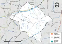 Carte en couleur présentant le réseau hydrographique de la commune