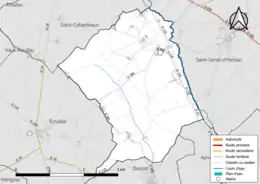 Carte en couleur présentant le réseau hydrographique de la commune