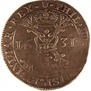 La croix de Saint-André dans sa version bourguignonne sur un thaler de 1631.