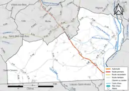 Carte en couleur présentant le réseau hydrographique de la commune