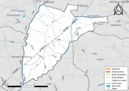 Carte en couleur présentant le réseau hydrographique de la commune