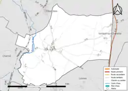 Carte en couleur présentant le réseau hydrographique de la commune