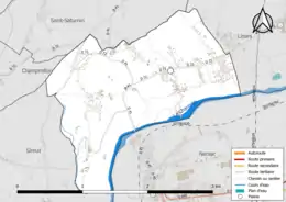 Carte en couleur présentant le réseau hydrographique de la commune