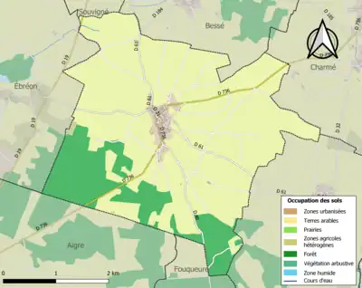 Carte en couleurs présentant l'occupation des sols.