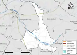 Carte en couleur présentant le réseau hydrographique de la commune