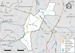 Carte en couleur présentant le réseau hydrographique de la commune