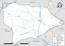 Carte en couleur présentant le réseau hydrographique de la commune