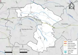 Carte en couleur présentant le réseau hydrographique de la commune