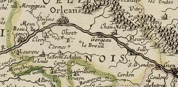 1690 : Gergeau sur une carte du Gouvernement d'Orléans.