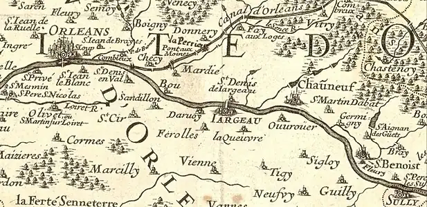 1690 : Jargeau sur une carte de la Généralité d'Orléans.