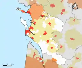 Localisation de l'aire d'attraction de Surgères dans le département de la Charente-Maritime.