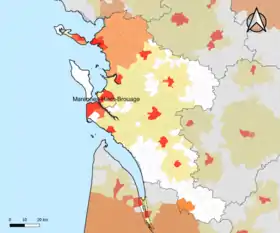 Localisation de l'aire d'attraction de Marennes-Hiers-Brouage dans le département de la Charente-Maritime.